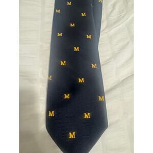 University of Michigan Neck Tie Navy Blue with Yellow Mini Block M